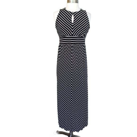 LOFT Black & White Chevron Stripe Maxi Dress Medium Maternity Sleeveless Jersey - Picture 1 of 8
